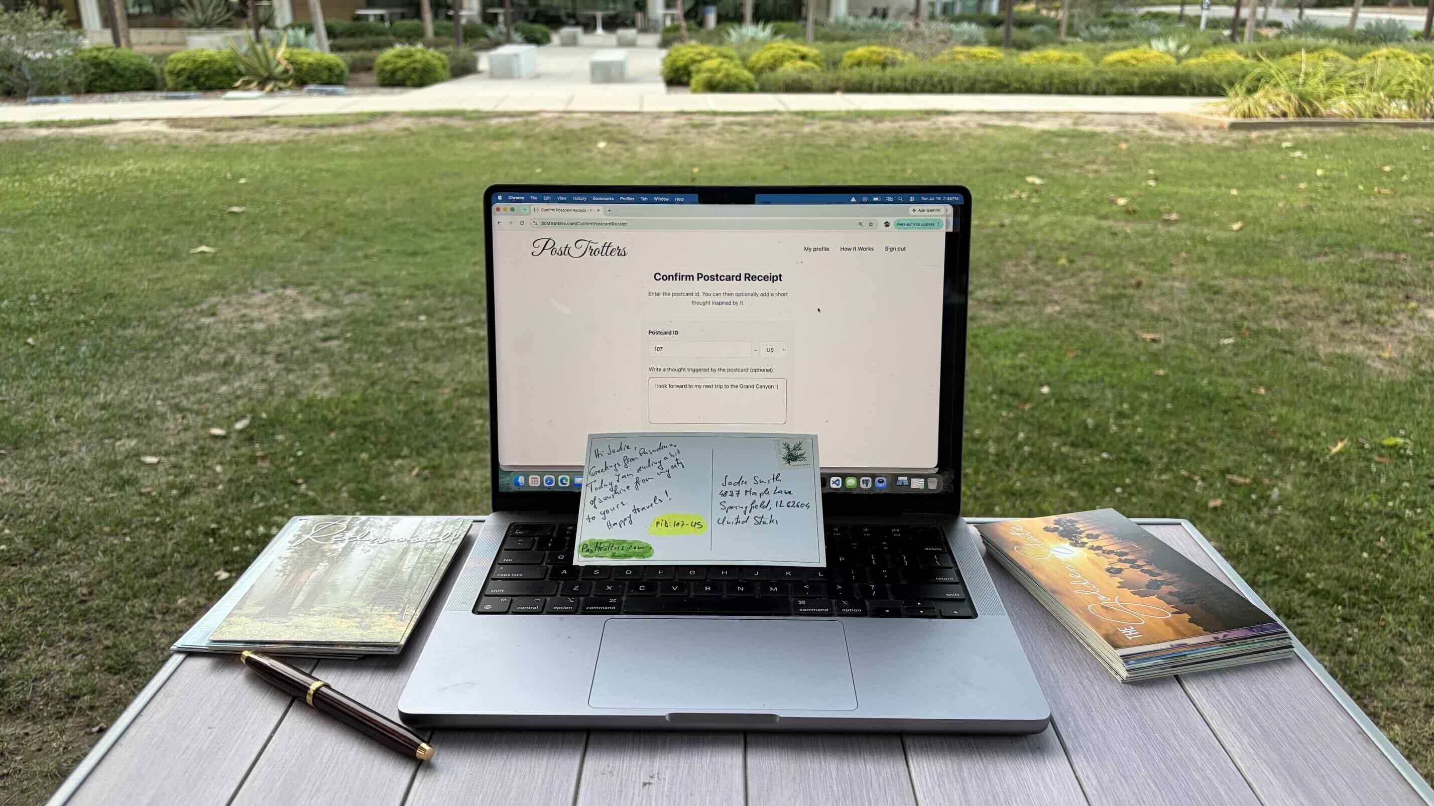 Receiving a postcard and entering confirmation